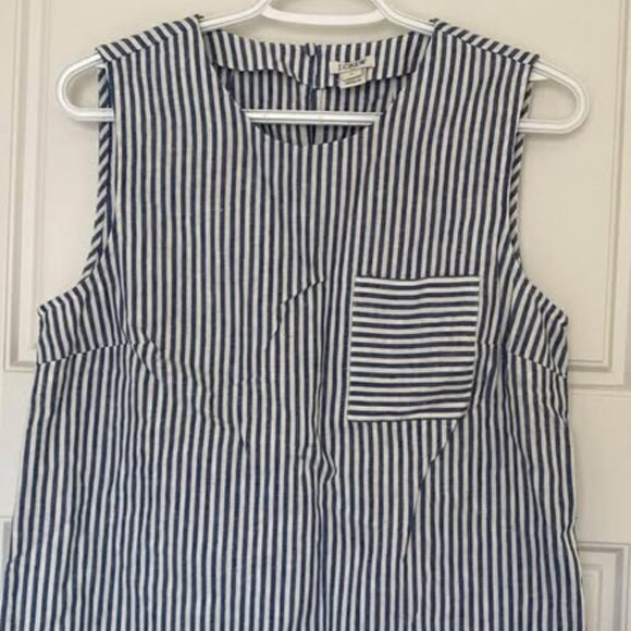 J.Crew Blue and White Striped Sleeveless Linen & Cotton Blouse Size 6 - Picture 1 of 2